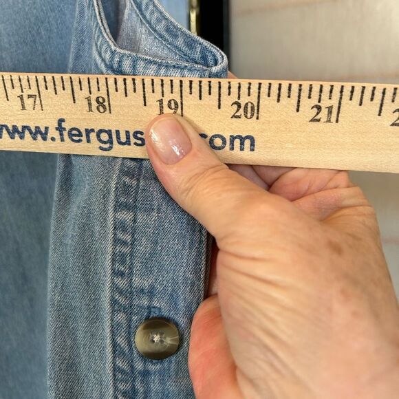 Vintage Karen Scott Long Denim Jumper Dress Maxi Tank Side Buttons Pockets M - Picture 5 of 8